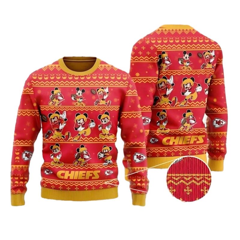 Kansas City Chiefs Multiple Mickey Mouse Ugly Christmas Sweater