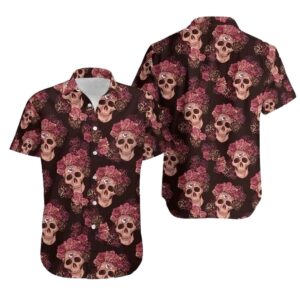Kansas City Chiefs Graphic Unisex Hawaiian Shirt with Skull & Flower Design