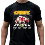 kansas city chiefs pacheco kelce mahomes andy reid walk in snow signatures 4 t shirt.jpg