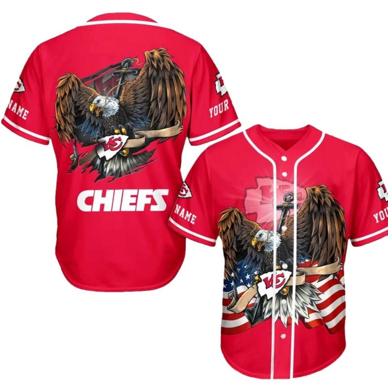 Kansas City Chiefs Patriotic Eagle Personalized Baseball Jersey