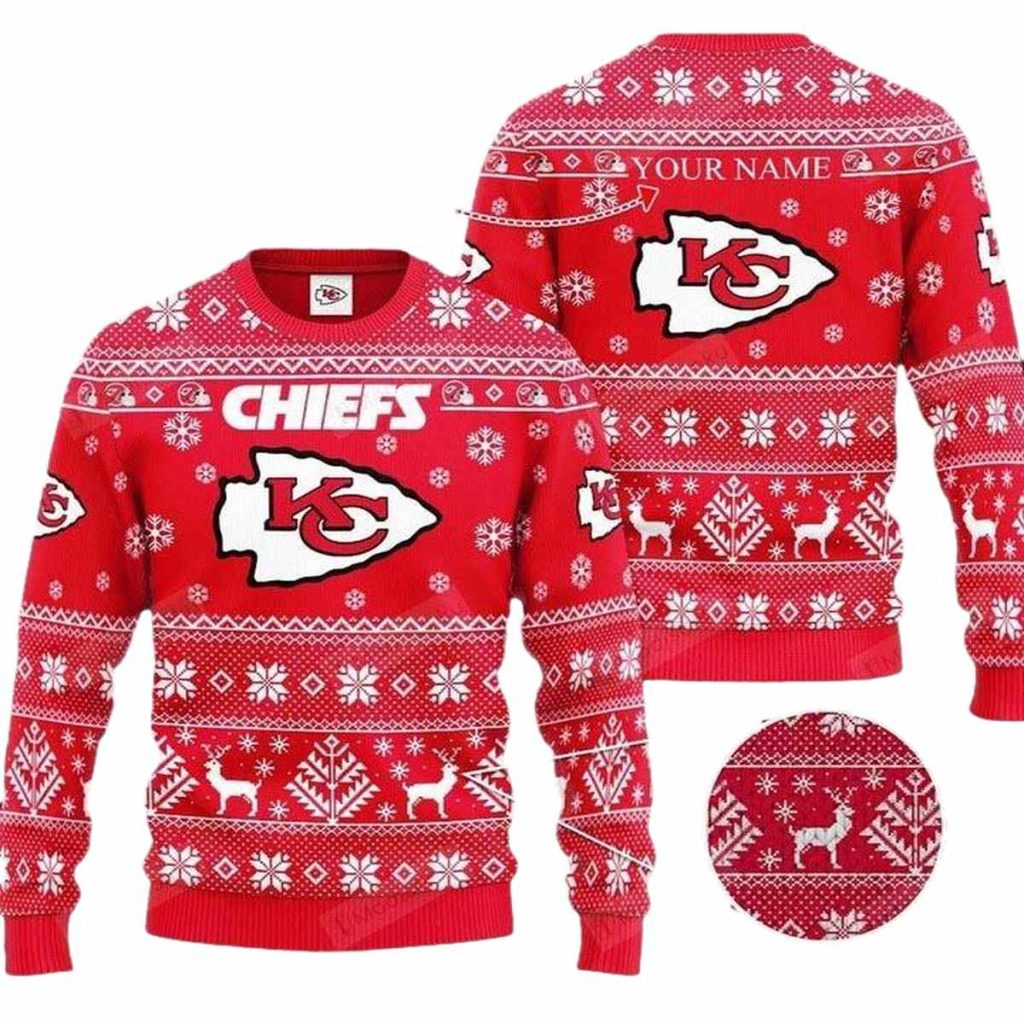 Kansas City Chiefs Personalized Festive Reindeer Ugly Christmas Sweater