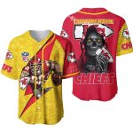 Personalized Kansas City Chiefs Yellow And Red Skull And Mascot Baseball Jersey