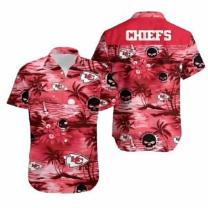 Kansas City Chiefs Red Tropical Sunset Skull Graphic Hawaiian Shirt - Unisex