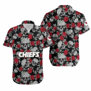 Kansas City Chiefs Graphic Printed Unisex Hawaiian Shirt with Roses & Skull