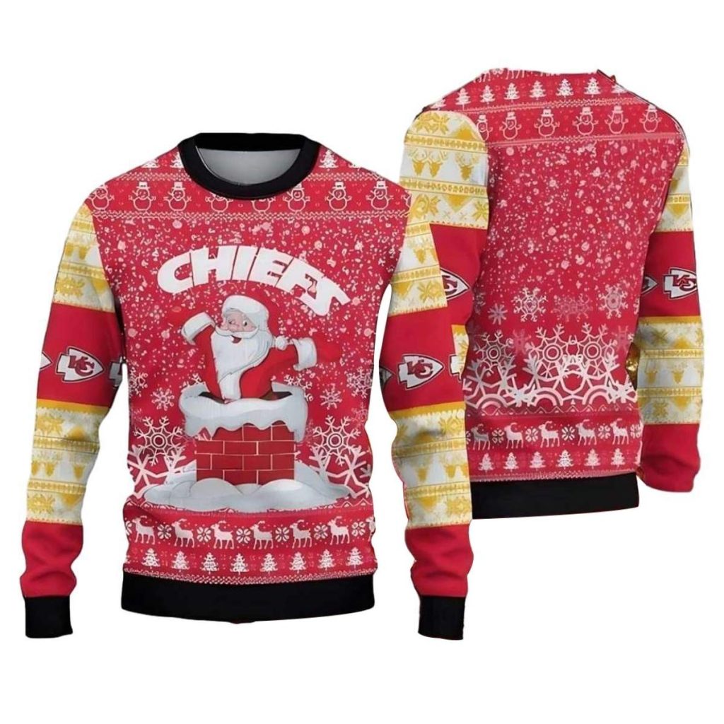 Kansas City Chiefs Santa Chimney Ugly Christmas Sweater
