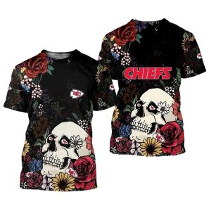 Kansas City Chiefs Skull And Flowers AOP Shirt