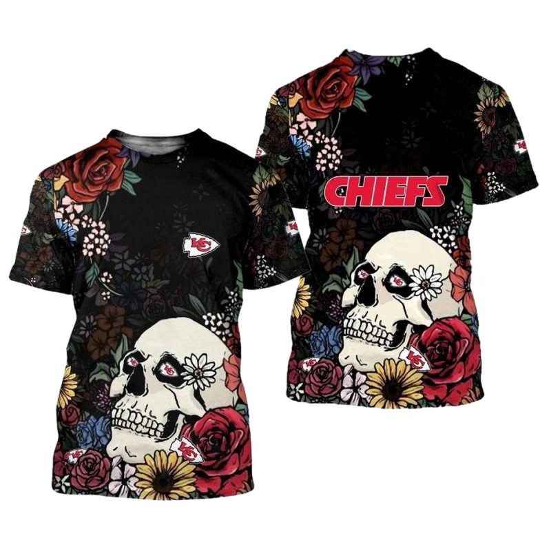 Kansas City Chiefs Skull And Flowers Limited Edition Unisex T Shirts New0230106 Apc1S