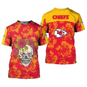 Kansas City Chiefs Skull And Rose Pattern AOP Shirt