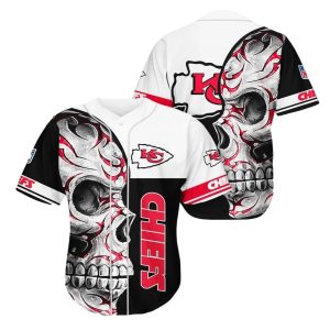 Kansas City Chiefs Skull Flame 3D Baseball Jersey