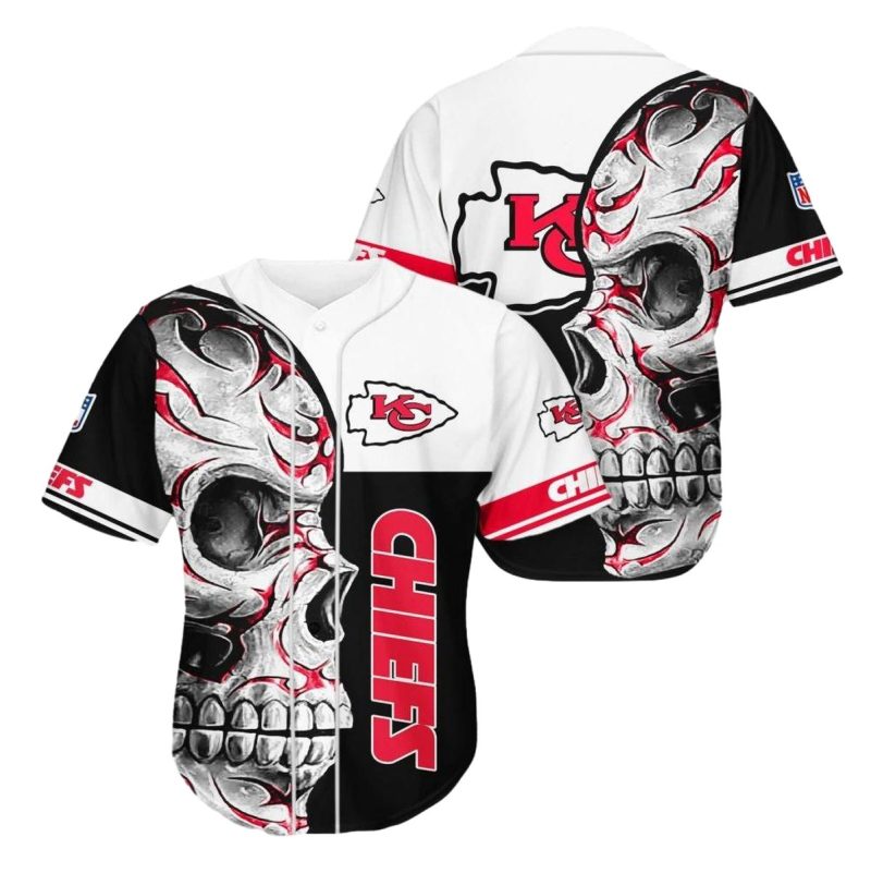 Kansas City Chiefs Skull Flame 3D Baseball Jersey