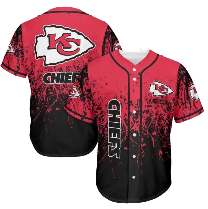 Kansas City Chiefs Splatter Ink Personalized Baseball Jersey