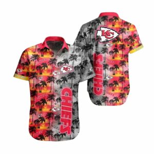 Kansas City Chiefs Graphic Hawaiian Shirt with Coconut Tree Sunset – Unisex