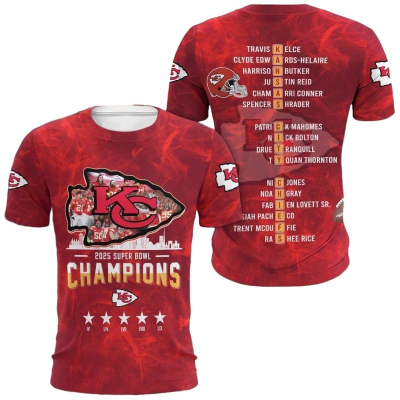 Kansas City Chiefs Super Bowl Champions Lix 2025 Red Shirt