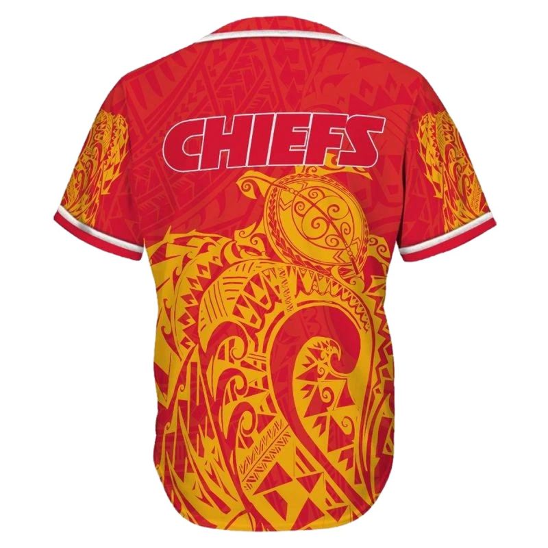 Kansas City Chiefs Turtle Polynesian Pattern Baseball Jersey Back