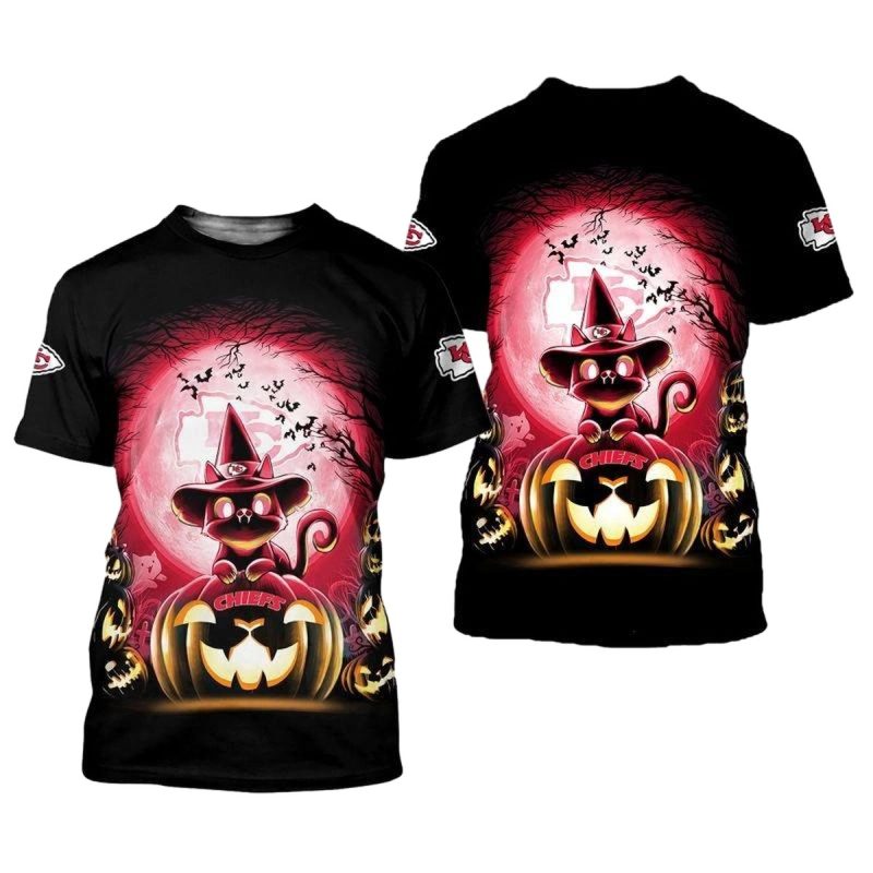 Kansas City Chiefs Witch Cat Halloween Edition Unisex T Shirts New0488106 5Oco3