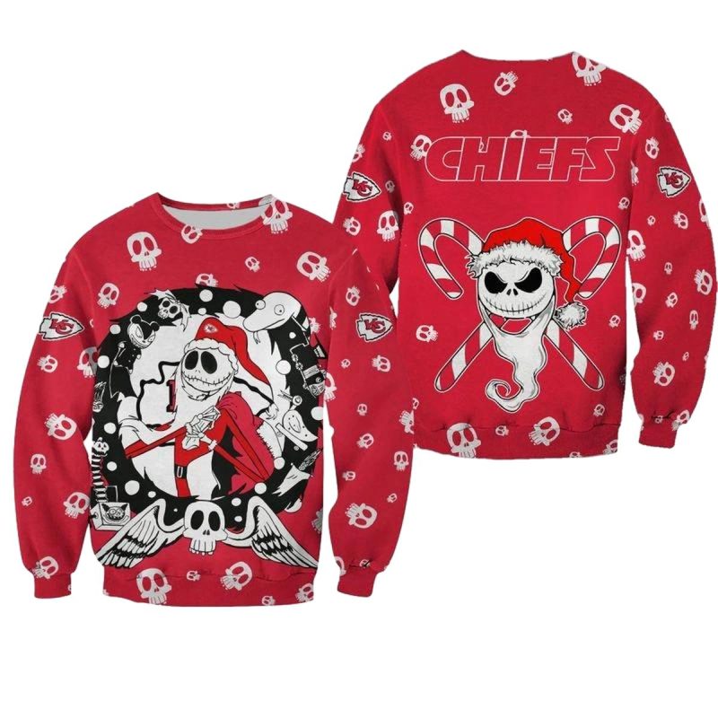 Nfl Kansas City Chiefs Christmas Jack Skellington All Over Print Sweatshirt New05621082453277 Vctjh