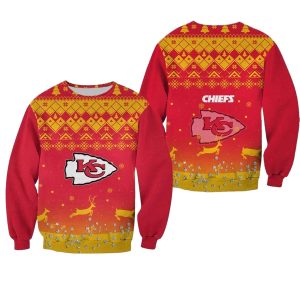Kansas City Chiefs Christmas Pattern Reindeer Red Yellow AOP Sweatshirt