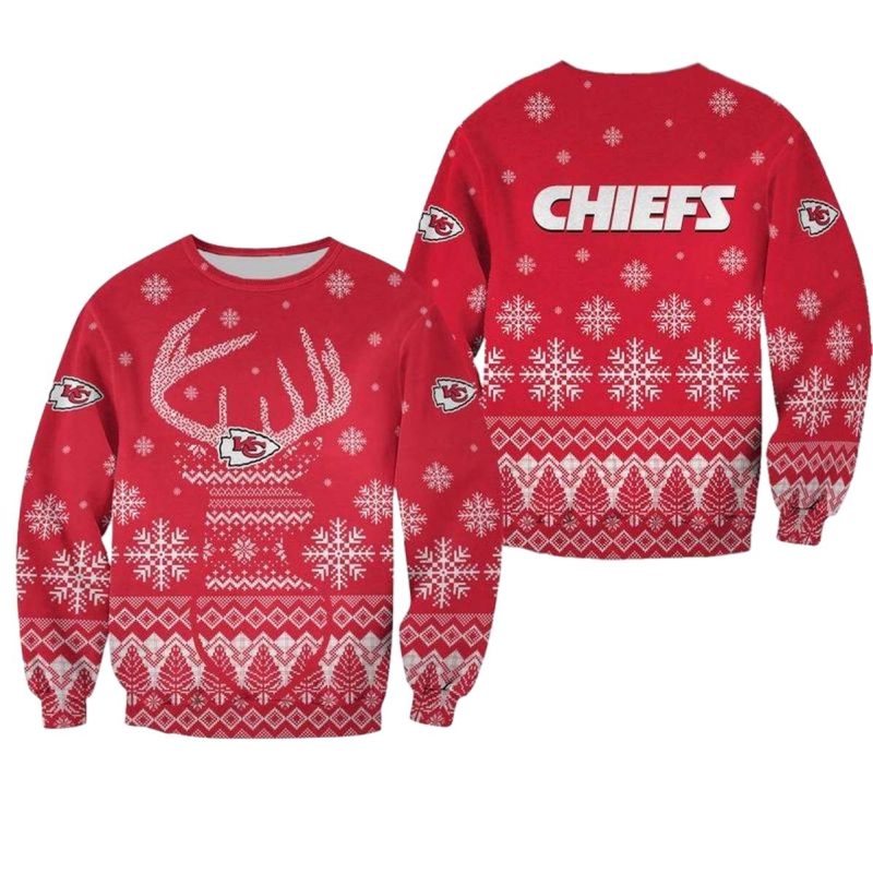 Nfl Kansas City Chiefs Christmas Reindeer All Over Print Sweatshirt S 5Xl New05561017514711 Oz6X1