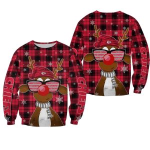 Kansas City Chiefs Christmas Reindeer Sunglasses AOP Sweatshirt