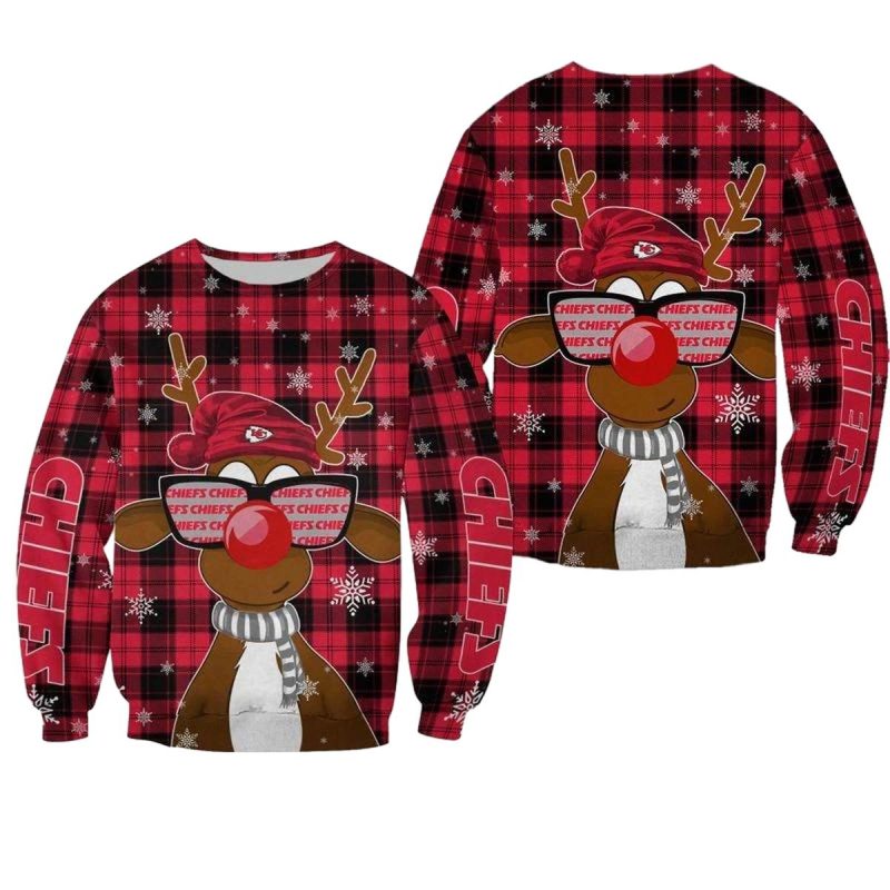 Nfl Kansas City Chiefs Christmas Reindeer Sunglasses Sweatshirt New06331020004126 X5Ecu