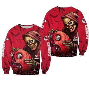 Kansas City Chiefs Death Skull Pumpkin Halloween 2025 AOP Sweatshirt