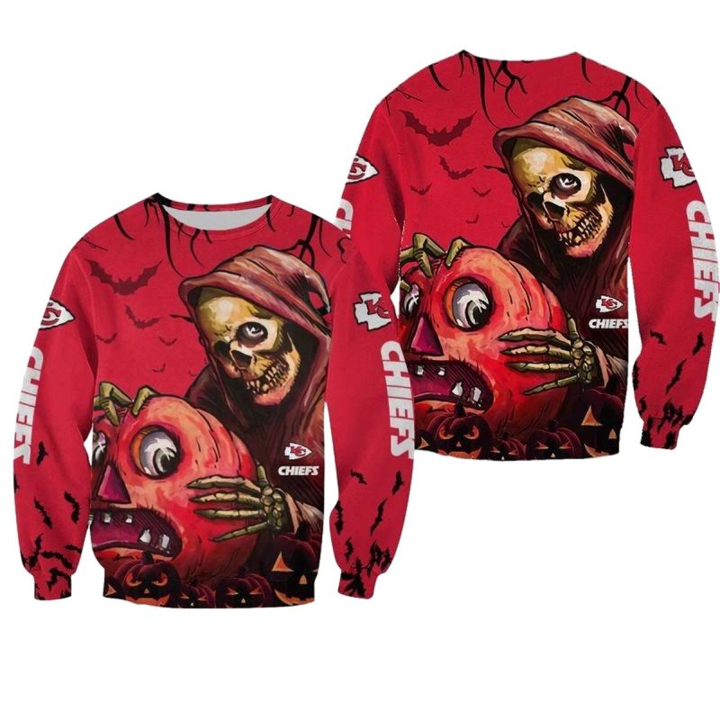 Nfl Kansas City Chiefs Death Skull Pumpkin Halloween Limited Edition Sweatshirt Nla02311060823545 Bi2W7
