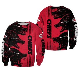 Kansas City Chiefs Halloween Wolf Black And Red AOP Sweatshirt