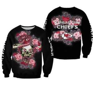 Kansas City Chiefs Skull Flower Black AOP Sweatshirt
