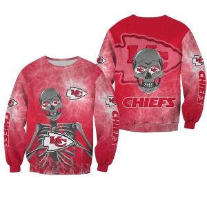 Kansas City Chiefs Skeleton Skull Red AOP Sweatshirt