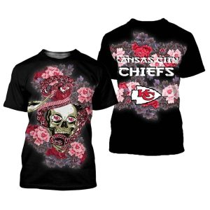 Kansas City Chiefs Skull Rose Black AOP Shirt