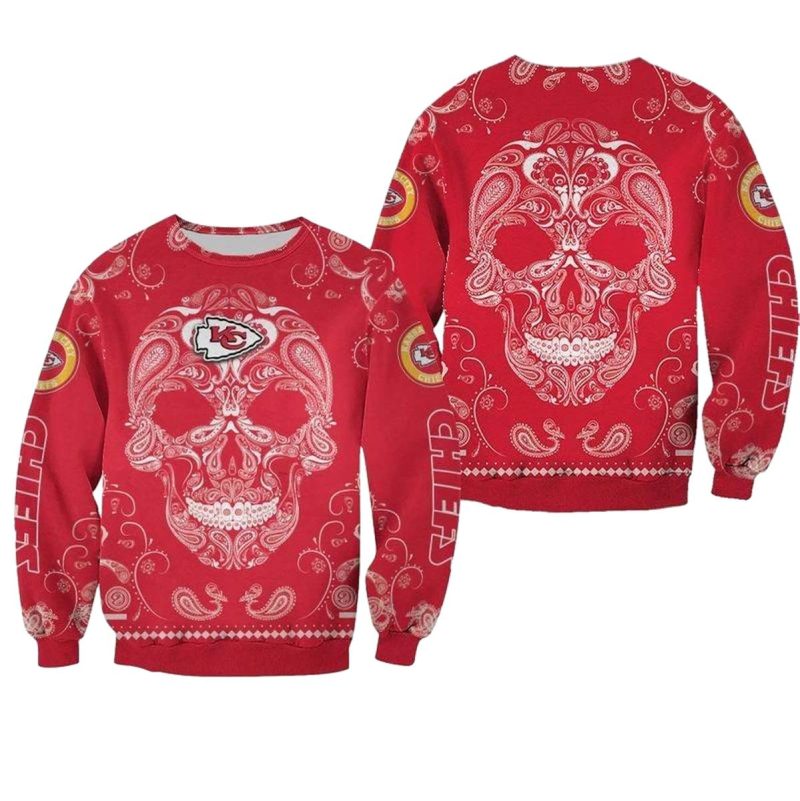 Nfl Kansas City Chiefs Limited Edition Bandana Skull Sweatshirt Sizes S 5Xl New0124107663214 Xw9Gl