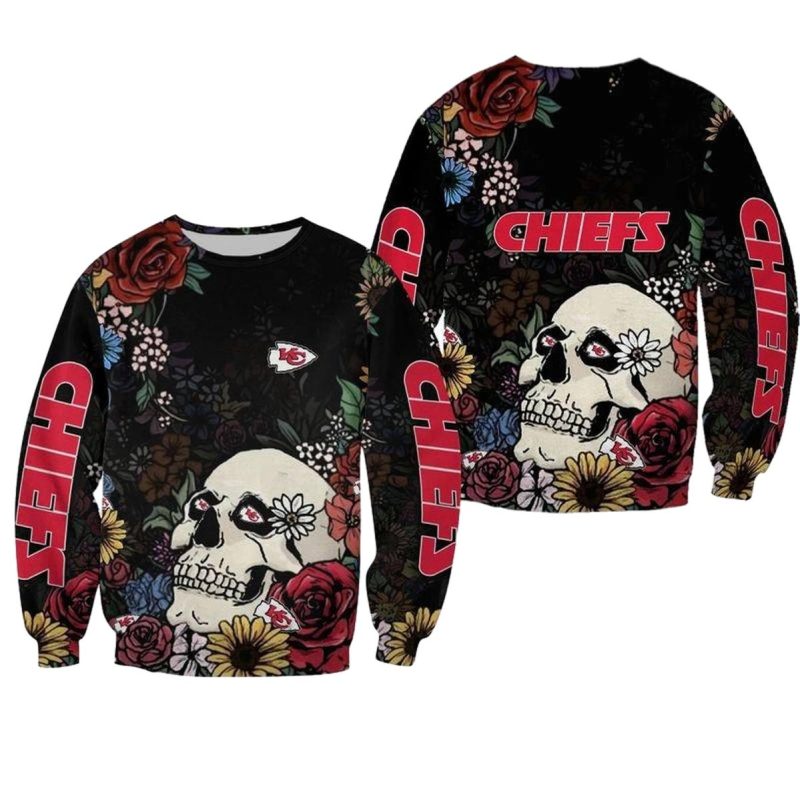 Nfl Kansas City Chiefs Skull And Flowers Limited Edition Sweatshirt New02301078103708 Vphw4