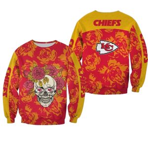 Kansas City Chiefs Skull And Rose Red And Yellow Pattern AOP Sweatshirt