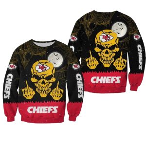 Kansas City Chiefs Skull with Middle Fingers Halloween AOP Sweatshirt