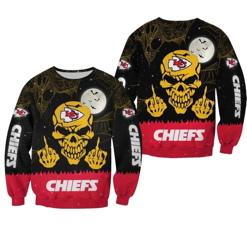 Nfl Kansas City Chiefs Skull With Middle Fingers Halloween Edition Sweatshirt New04711087477735 Gse9Q