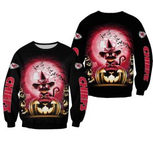 Kansas City Chiefs Witch Cat Halloween AOP Sweatshirt