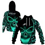 Philadelphia Eagles Neon Skull All Over Print Hoodie