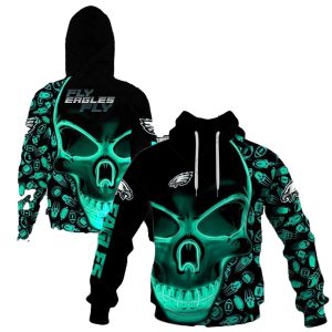 Philadelphia Eagles Neon Skull All Over Print Hoodie