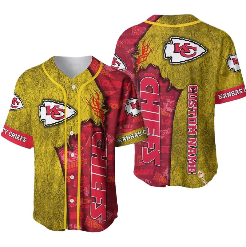 Personalized Kansas City Chiefs Red And Yellow Baseball Jersey