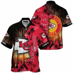 Personalized Kansas City Chiefs Sunset Palm Graphic Hawaiian Shirt - Unisex