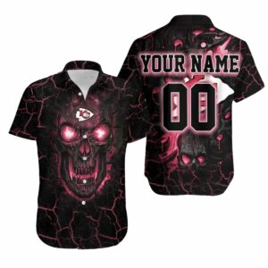 Personalized Kansas City Chiefs Lava Skull Graphic Hawaiian Shirt - Unisex
