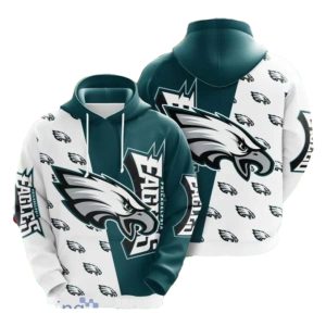 Philadelphia Eagles MultiLLogo White And Dark Green All Over Print Hoodie