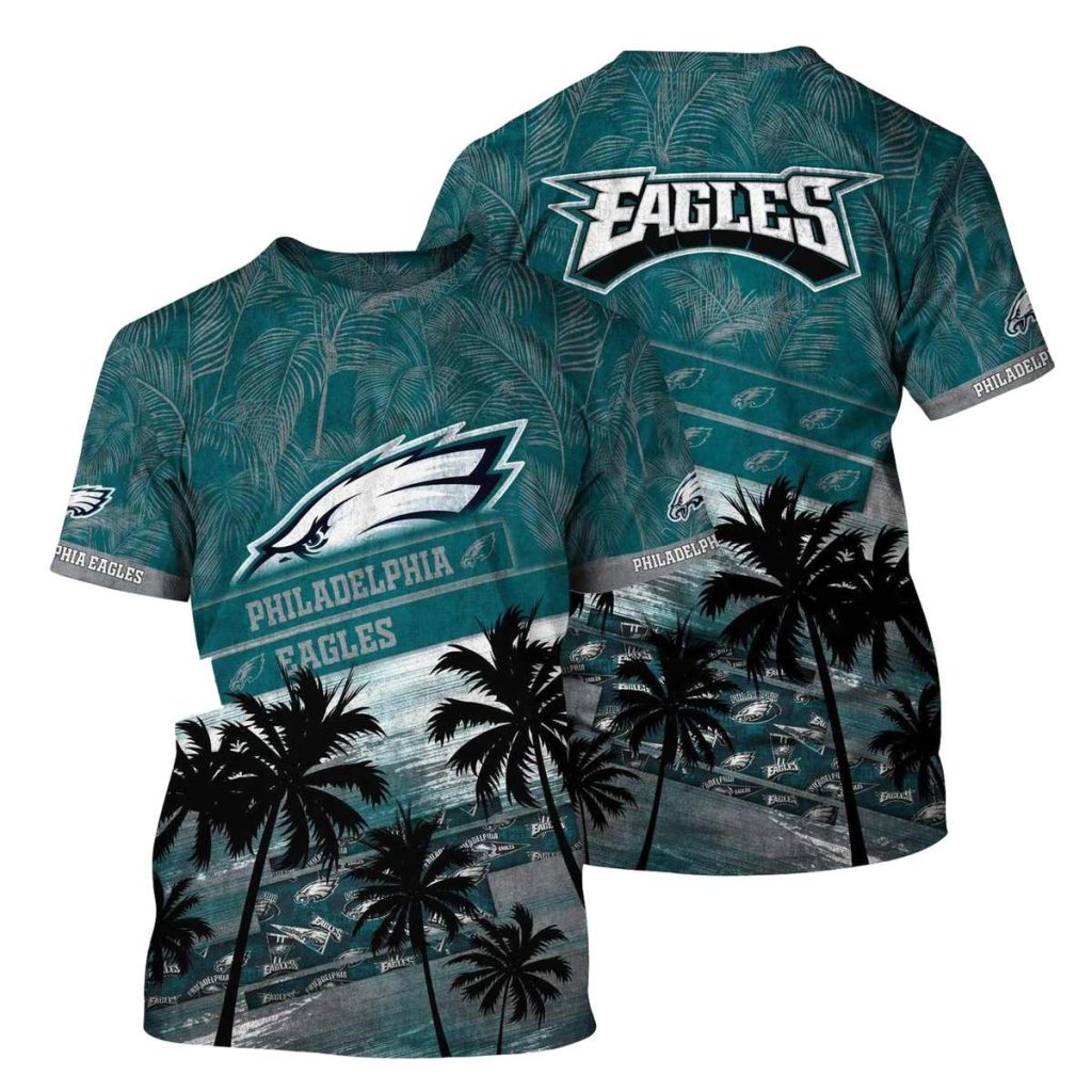 Philadelphia Eagles Nfl And Tropical Pattern Aloha Hawaii Style 3D T Shirt