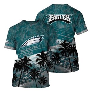 Philadelphia Eagles Logo And Tropical Pattern AOP T-Shirt