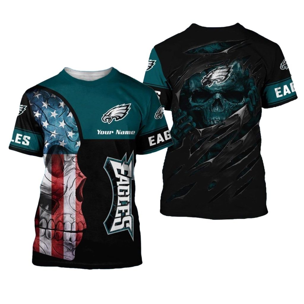 Philadelphia Eagles Skull Custom Name 3D All Over Printed Shirt