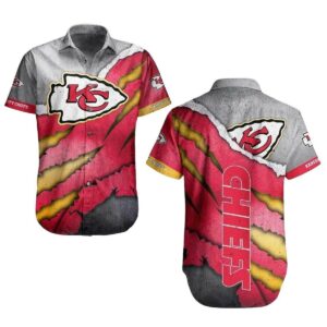 KC Chiefs Red Yellow Gray Hawaiian Shirt – Unisex Graphic Aloha Shirt