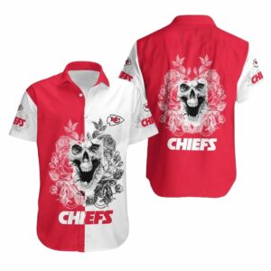 Kansas City Chiefs Graphic Hawaiian Shirt with Skull & Palm Leaves – Unisex