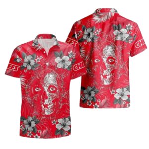 Kansas City Chiefs Skull Graphic Red Tropical Hibiscus Hawaiian Shirt