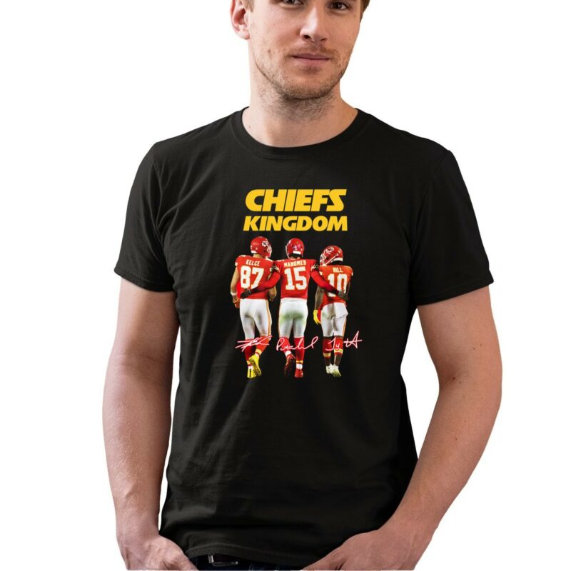 Travis Kelce 87 Mahomes 15 Tyreek Hill 10 Kansas City Chiefs Kingdom 0 T Shirt.jpg